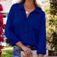 thumbnail image 1 of Jsaierl Womens Satin Silk Button Down Shirts Solid Color Lapel Collar Basic Blouses Long Sleeve Work Business Tops with Pockets, 1 of 8