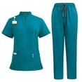 thumbnail image 1 of Ensemble de Sarraus 2 Pcs à Multiples Poches, Haut à Col en V et Pantalon de Sarrau à Cordon – Uniforme Médical pour Femmes, Ensemble Assorti de Sarraus, 1 of 4