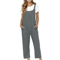 thumbnail image 2 of TMOYZQ Women's Cotton Linen Jumpsuits Casual Solid Color Loose Overalls Adjustable Straps Wide Leg Rompers with Pockets, 2 of 8