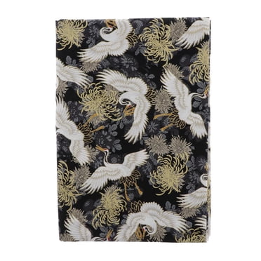 Rongfmy 1 Meter Bronzing Crane & Floral Fabric For Sewing 59 '' Chrysanthemum Black Chrysanthemum Black