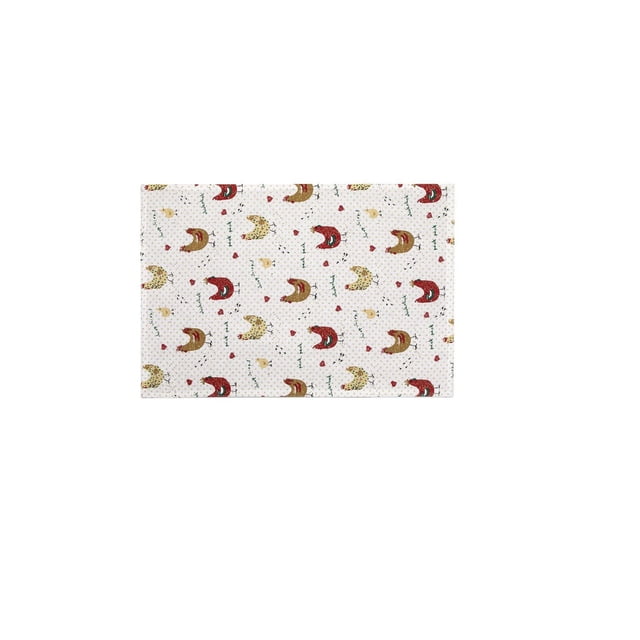 Ensemble de Napperons en Coton (Poule de Ferme) - Ensemble de 12 avec un Tissu en Coton Blanc Présentant un Motif Répétitif de Poulets Rouges, Bruns et Jaunes, de Petits Cœurs Rouges et de Brindilles Vertes, Conçu pour Protéger les tables à Manger contre les Déversements Tout en Ajoutant un accent de Style Campagnard, Convient Aussi à la Cuisine Ou à l'Utilisation en restaurant.
