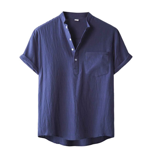 T-Shirts Rétro à Manches Courtes en Lin Uni Couleur Pure Vintage pour Hommes