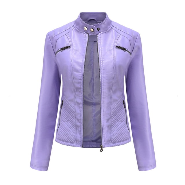 Veste de Moto Ajustée en Cuir pour Femmes avec Col Montant