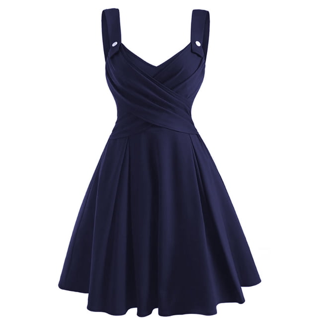 Robe d'Été pour Femmes 2024 Mode Grande Taille Couleur Unie Robe à Bretelles Sans Manches Col en V Robe Aguichant Rabais de 50 % Liquidation!