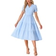 thumbnail image 1 of INSPIRE CHIC Women's Gingham Dress Summer Ruffle Trim V Neck Button Decor Flowy Midi Dresses S Blue, 1 of 6