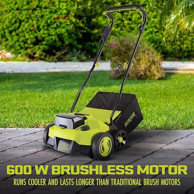 Sun Joe 24V-X2-DTS15 Scarificateur + Décompacteur Sans Fil 24 Volts | 5 Positions de Profondeur | 14 pouces | Moteur Sans Balais | avec 2 x Batteries 4.0-Ah + Chargeur*