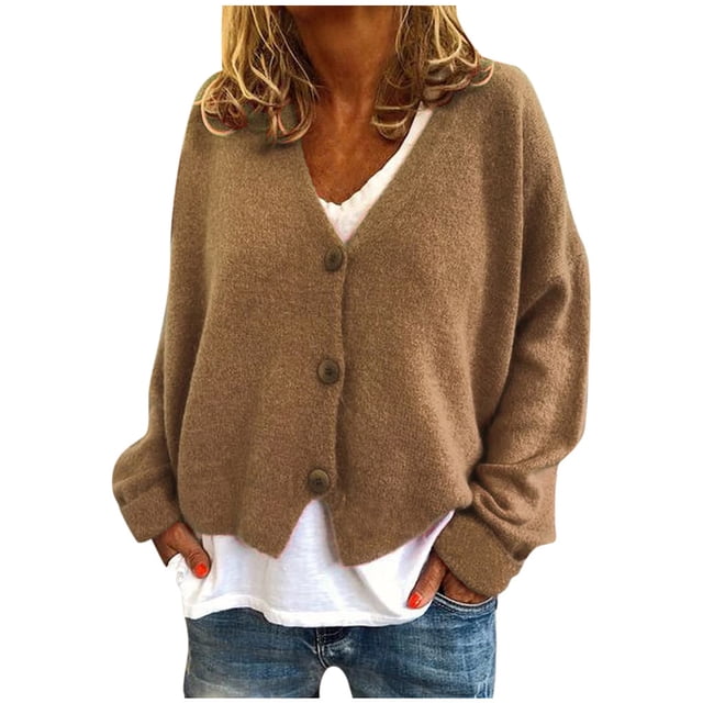 2025 Cardigan de Couverture d'Été pour Femmes Uni à Col en V avec Boutons, Cardigan Kimono Décontracté Extensible en Tricot