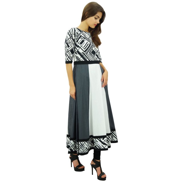 Phagun Kurta Ethnique en Coton Imprimé de Designer Gris Anarkali Tunique Kurti Robe-10