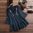 thumbnail image 2 of AherBiu Hauts d'Été pour Femmes Décontractés Manches 3/4 Coton Lin Blouses Amples Dentelle Ajourée Boho Fluides, 2 of 5