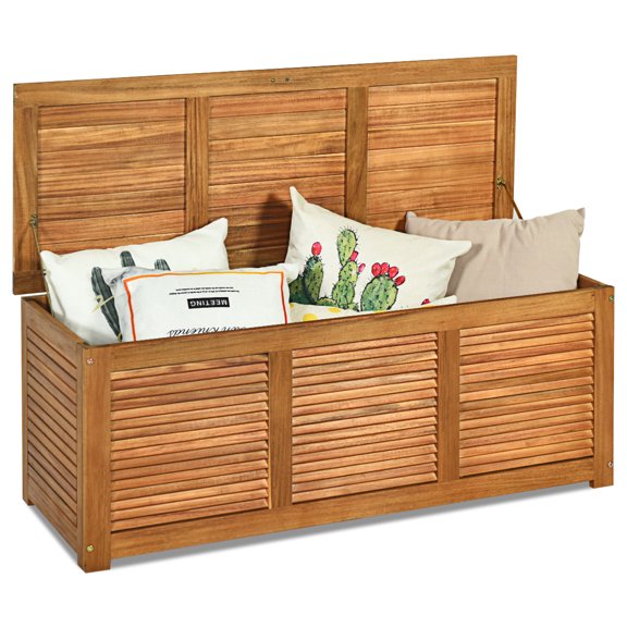 Costway 46 Gallon Deck Storage Acacia Wood Organization Toys Cushions Tools