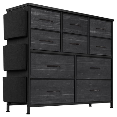 Commode en Tissu à 10 Tiroirs – Commode avec Poches Latérales et Cadre Métallique Robuste, Grande Commode de Rangement en Tissu pour Chambre, Salon, Garde-Robe et Couloir