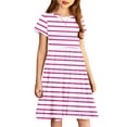 thumbnail image 4 of JDQJBZ Girls Short Sleeve Dress Striped Print Pleated With Pockets Summer Outfit, 4 of 5