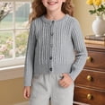 thumbnail image 2 of Wdgfv Cardigan en Lin à Col Rond pour Filles et Garçons, Chandail Tricoté et Tenue Douillette et Stylée pour Enfants, Gris, 5-6 Ans, 2 of 7