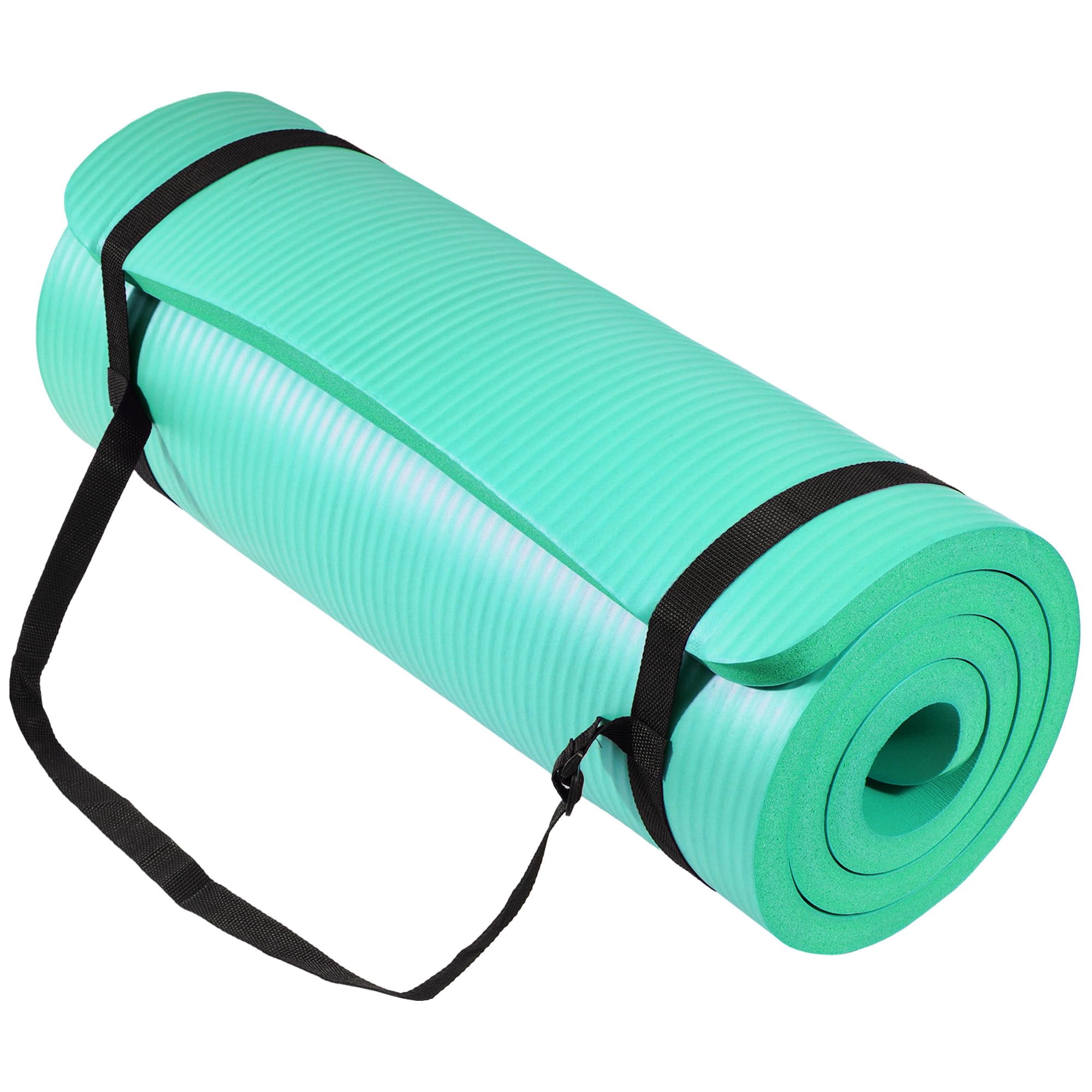Signature Fitness Yoga Mat Pilates & Exercise Mat Extra Thick 1"" High-Density Foam Workout Mat with Easy-Cinch Carrying Strap for Home & Gym Workouts Aqua
