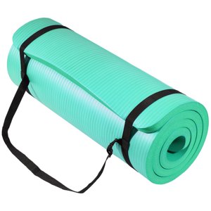 Signature Fitness Yoga Mat Pilates & Exercise Mat Extra Thick 1"" High-Density Foam Workout Mat with Easy-Cinch Carrying Strap for Home & Gym Workouts Aqua
