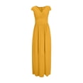 thumbnail image 4 of Ersazi Robe Froncée pour Femmes, Col en V, Couleur, Manches Courtes, Chiffon, Fermeture à la Taille, Robe de Soirée en Liquidation, Jaune, TG, 4 of 7