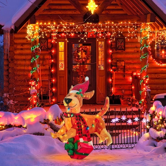 JZCHUNTOY Lumière de Piquet au Sol en Forme de Chien de Noël 1 Pce, Design Plat 2D, Lumière DEL Chaude, Décor Extérieur Résistant aux Intempéries pour Cour, Jardin, Pelouse, Sentier, Présentation des Fêtes de Noël