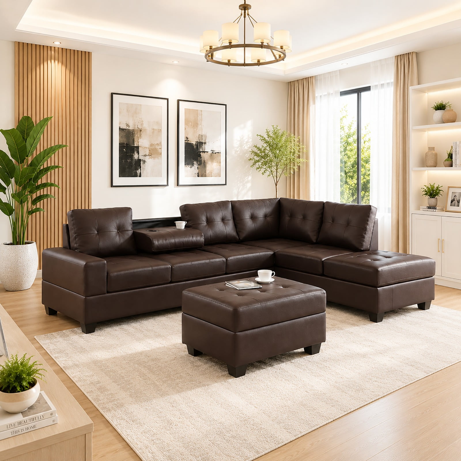 Cosmic Homes Marcel Leather Upholstered Sectional Sofa, Reversible