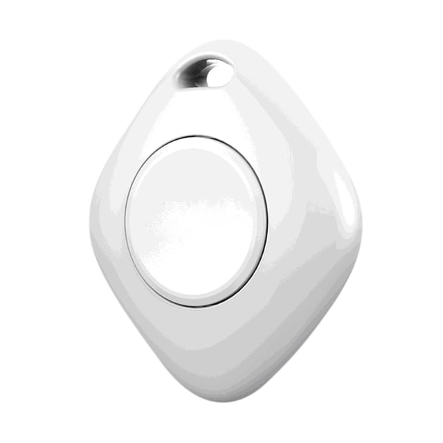Gps Tracking Device Portable Tracking Bluetooth 4.0 Mobile Key Tracking Intelligent Anti Loss Device Pet Anti Loss Device Portable Selfie Locator Tracking Device for Keys. A compact, lightweight white plastic device with a rounded square design and a central circular button. Features Bluetooth 4.0 technology, low power consumption, and a replaceable CR2032 button cell battery with a standby time of over 6 months. Includes two-way search functionality, map location tracking, and alarm notifications when out of Bluetooth range. Compatible with iOS and Android systems.