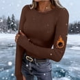 thumbnail image 2 of YOIAVAIOY Women Long Sleeve Shirts Rib Knit Slim Fit Basic Tees Fall Casual Outfits Spring Fall Undershirts Brown XL, 2 of 9
