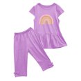 thumbnail image 2 of LSLJS Girl's Été Col Rond Petit Imprimé Manches Courtes Volants Taille Élastique Recadrée Pantalon Deux Pièces Ensemble Vêtements d'Été Vêtements pour Enfants à la Mode 2024, 2 of 5