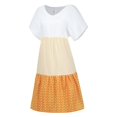 thumbnail image 4 of CHUANK Robes en Lin pour Femmes Été Grande Taille Manches Courtes Col en V Longueur Genou Robe Ample Décontractée Confortable Robe de Plage Soldes de Liquidation 2024, 4 of 8