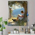 thumbnail image 4 of Girl Reading Under Tree With Cat Canvas Wall Art 15.75x11.81 Inches, 4 of 8