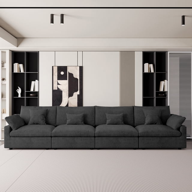 The Magic Home 4-Seater Cloud Modular Linen Sectional Sofa, Black