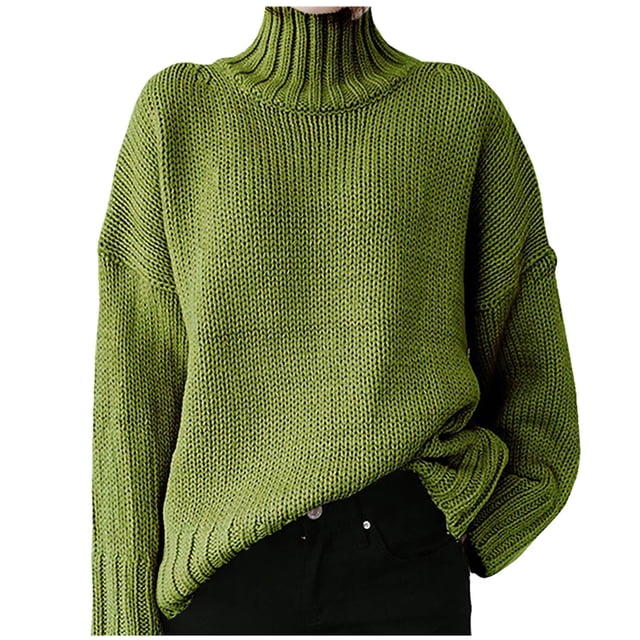 Mrat Longues Longs Chandails pour Femmes Uni à Manches Chandail Tunique Chandail Ensembles de Chandails pour Dames Col Roulé Chandail Décontracté Hauts Vert TTTG