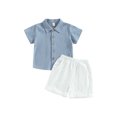 thumbnail image 1 of Fortune Toddler Boys Cotton Linen Outfits Short Sleeve Button Down Shirt Shorts 2Pcs Set, 1 of 8