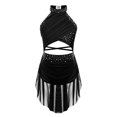 thumbnail image 1 of Raenseen Robe de Danse Ballet Jazz pour Filles, Justaucorps de Patinage Artistique, Strass Brillants, Robe de Bal Sans Manches, Noir 6, 1 of 5