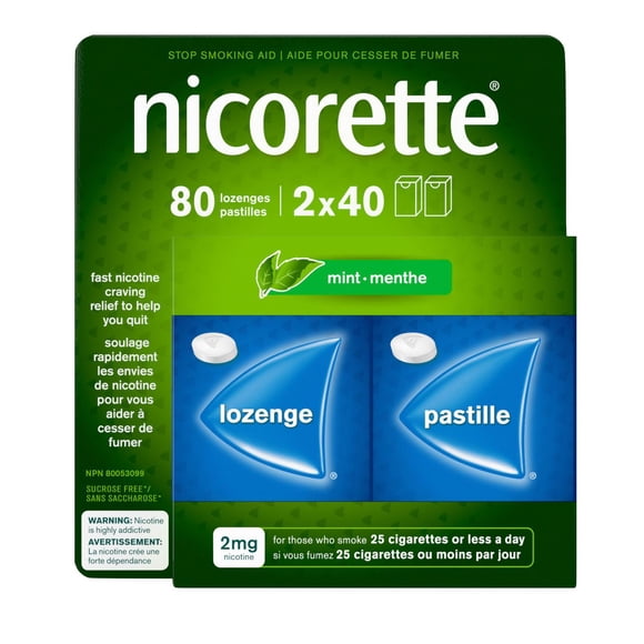 Nicorette Mint 2 mg Lozenges, Quit Smoking Aid, NRT, Nicotine Replacement Products, Craving Relief, Mint Flavoured, 80 Pack
