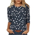 thumbnail image 3 of Craaazy Hauts Tendance pour Femmes Grande Taille Coupe Ample Imprimé Floral Col Rond Style Décontracté Blouse à Manches 3/4 pour le Printemps, l'Été, Sorties Quotidiennes, 3 of 5