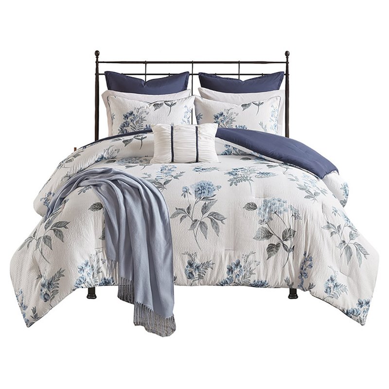 Madison Park Zennia Ensemble de Literie 7 Pcs en Polyester avec Couverture Bleue