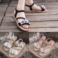 thumbnail image 5 of Womens Flat Sandals Weave Strap Open Toe Rhinestone Flower Decoration Ankle Elastic Non Slip Lightweight Breathable Summer Beach Sandals Black, 5 of 5