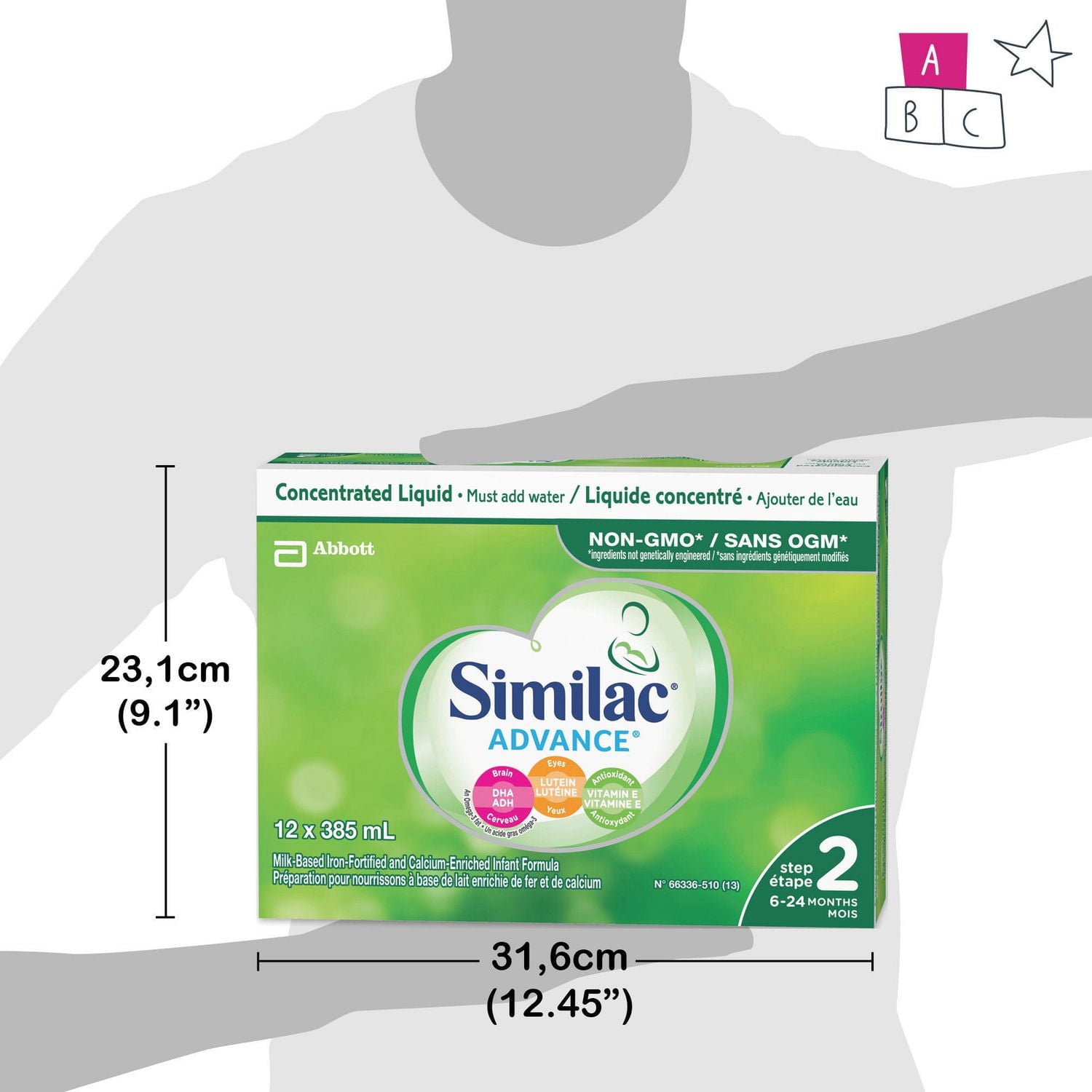 Similac Advance Étape 2 Préparation pour Bébés non-OGM, Préparation pour Nourrissons, 6-24 Mois, 12x385mL Boîtes de Liquide Concentré
