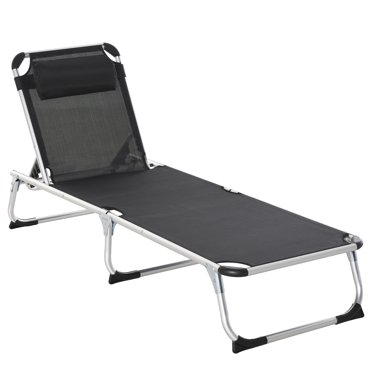 Outsunny Chaise Longue Pliante avec Appuie-Tête et Dossier Réglable, Noir