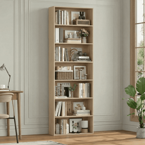 Homfa 82" Tall Bookcases, Freestanding Display Storage Shelves, 7-Tier Open Bookshelf for Home Office Living Room Bedroom, Light Oak