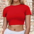 thumbnail image 2 of Fgnfyis Hauts pour Femmes T-Shirt Court à Manches Courtes Décontracté pour Femme Col Rond Basique Uni pour le Printemps et l'Été Tenue de Tous les Jours T-Shirts pour Femmes Rouge TTTG, 2 of 4