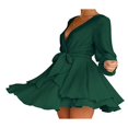 thumbnail image 4 of MesaSe Femmes Casual Manches Longues une Ligne Robe de Mode Bandage Couleur Unie Taille Haute Robe Volant, 4 of 6