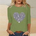 thumbnail image 2 of Jovati Blouse à Manches Longues à Col Rond pour Femmes, Manches 3/4 Imprimé爱心, Mélange Polyester-Spandex, Coupe Décontractée, Tenue Décontractée Quotidienne, Quatre Saisons, 2 of 4