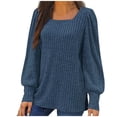 thumbnail image 1 of Meichang Women Tops Plus Size Square Neck Puff Long Sleeve Shirts Ribbed Knit Pullover Solid Loose Fit Side Slit Hem Blouses Business Casual Spring Tops, 1 of 4