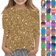 thumbnail image 2 of lcziwo Hauts à Manches 3/4 pour Enfants pour l'Automne 2025, Chandail Décontracté en Coton à Col Rond, Mode pour Filles, Blouse Ample Imprimée Scintillante Multicolore, Camisas Para Hombres, 2 of 6