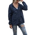 thumbnail image 3 of Women's Casual Hooded Jacket Lightweight Waterproof Rain Windbreaker Solid Color Zipper Drawstring Raincoat, 3 of 8