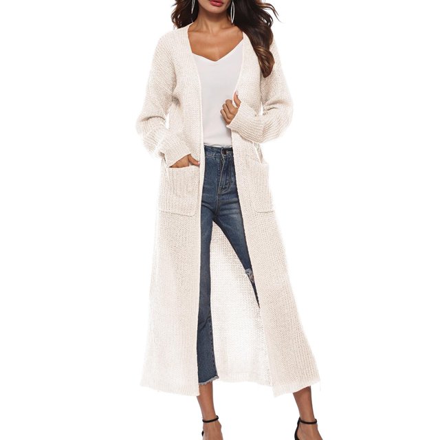 Timegard Cardigan Sweaters for Women Solid Color Open Front Knit Jackets Side Split Long Coat Fall Fashion