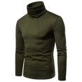 thumbnail image 2 of Homme Décontracté Uni Col Roulé Manches Longues Blouse Chandail de Base Chemise Blouse, 2 of 9