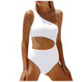 thumbnail image 3 of Womens Swimsuits Tankini One Shoulder Bathing Suits Full Coverage Keyhole Solid Tankinis Swimwear for Women White, 3 of 4