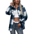 thumbnail image 2 of Women Plaid Flannel Shirt Jacket Button Down Lapel Long Sleeve Shacket Cardigan Coats Fall Spring Clothes, 2 of 4