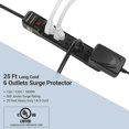 thumbnail image 2 of DEWENWILS 6-Outlet Power Bar, Power Strip Surge Protector with 25 Foot Extension Cord Indoor, Low Profile Flat Plug, Pro, 2 of 7