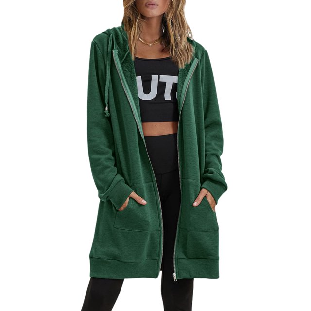 Innerwin Sweatshirts à Capuche Zippés pour Femmes Sweat à Capuche Automne Couleur Unie Chaud Vert L
